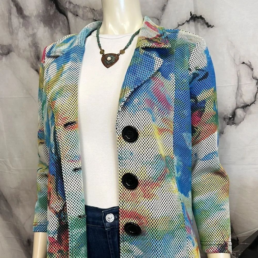 * Multiples brand blue green yellow pink print mesh style jacket
